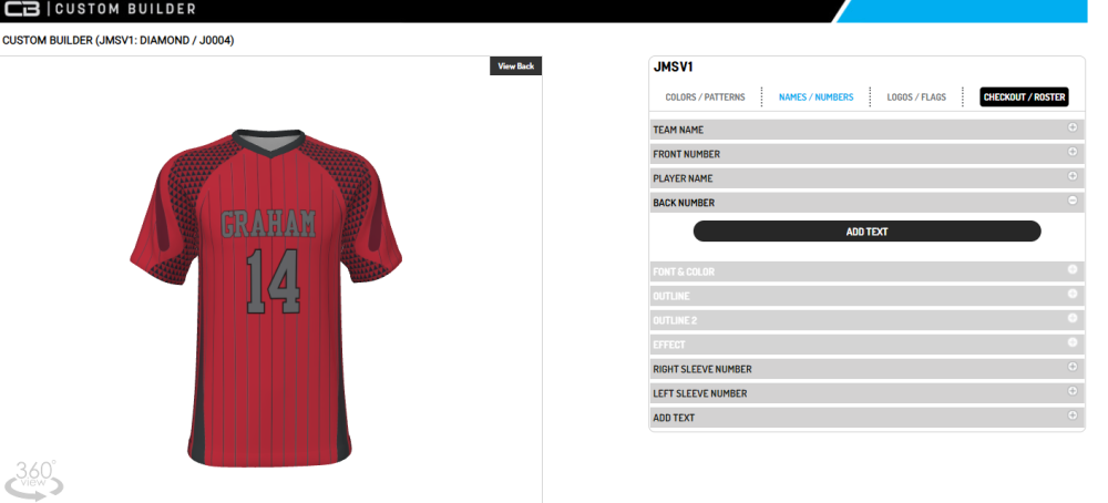 Champro Uniform builder custom logo and team name