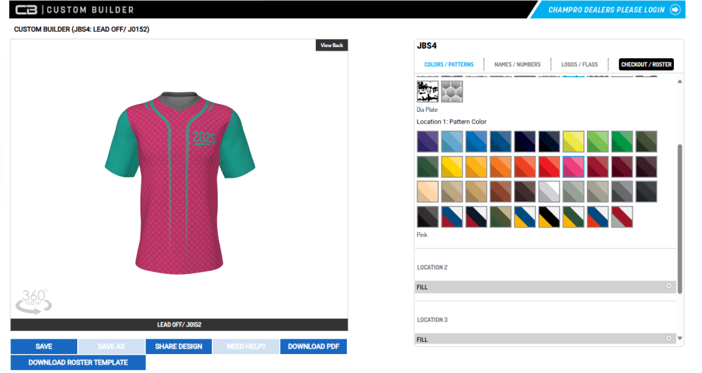 Champro Color options Sublimated Uniforms