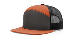 Richardson 168 Charcoal/Burnt Orange/Black 7-Panel Arch Trucker Mesh Hat